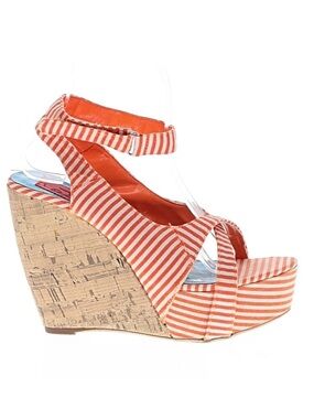 FRH Orange and Cream Striped Cork Wedge Sandals